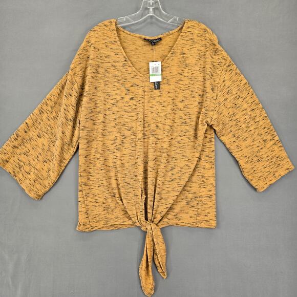 A+A Collection Brown Black Shirt NEW Stretch Knit 3/4 Sleeves V-Neck Women L Top - Picture 2 of 10